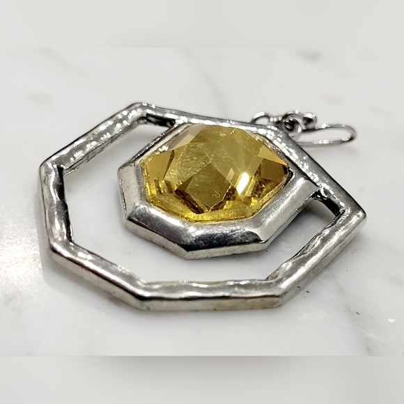 Vintage Silvertone Citrine Pendant, 1-7/8" L - Picture 7 of 7